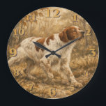 Brittany Spaniel Large Clock<br><div class="desc">Brittany Spaniel hunting dog design inspired by the passion of bird hunters and the incredible working abilities of this loyal hunting companion. This artwork features a beautiful Brittany Spaniel in a classic hunting scene surrounded by wildlife and outdoor hunting elements. Perfect for hunters, Brittany Spaniel owners, bird hunting enthusiasts and...</div>