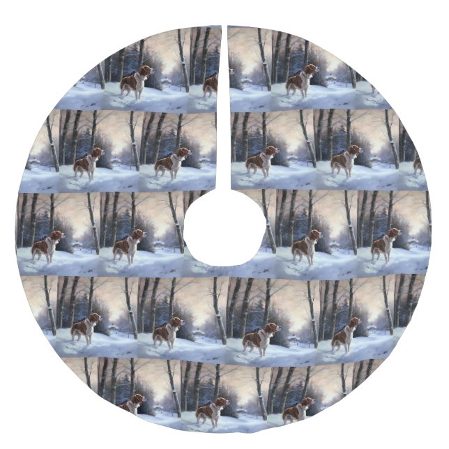 Brittany Spaniel Let It Snow Christmas Brushed Polyester Tree Skirt (Front)