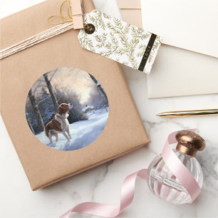 Brittany Spaniel Let It Snow Christmas Classic Round Sticker