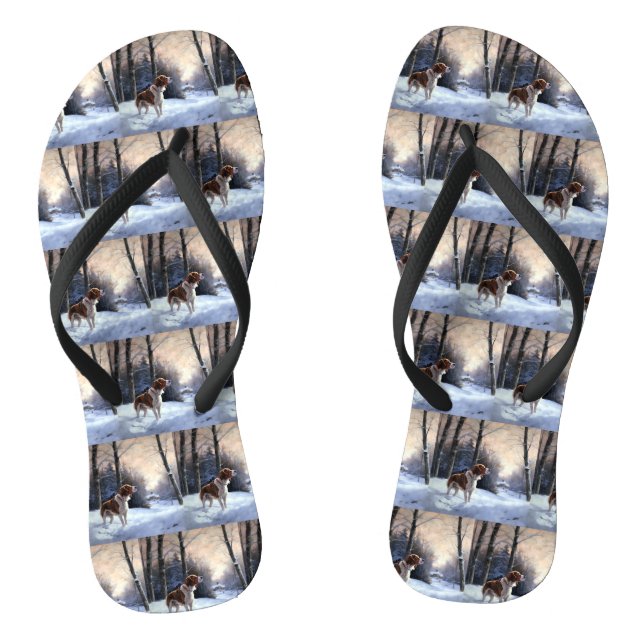 Brittany Spaniel Let It Snow Christmas Flip Flops (Footbed)