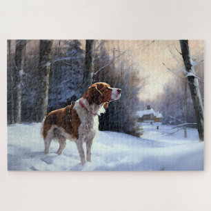 Brittany Spaniel Let It Snow Christmas Jigsaw Puzzle