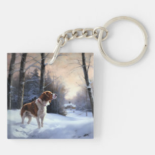 Brittany Spaniel Let It Snow Christmas Keychain