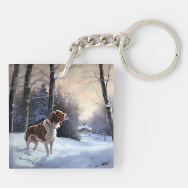 Brittany Spaniel Let It Snow Christmas Keychain (Back)
