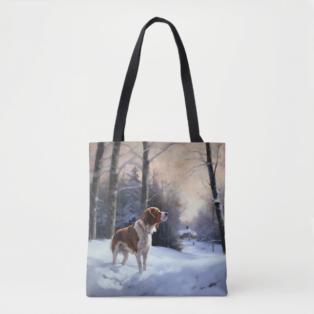 Brittany Spaniel Let It Snow Christmas Tote Bag (Front)