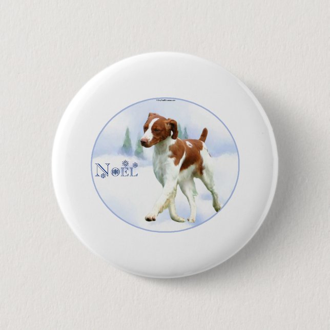 Brittany Spaniel Noel 2 Inch Round Button (Front)