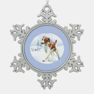 Brittany Spaniel Noel Snowflake Pewter Christmas Ornament