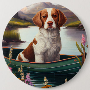 Brittany Spaniel on a Paddle: A Scenic Adventure 6 Inch Round Button