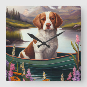 Brittany Spaniel on a Paddle: A Scenic Adventure Square Wall Clock