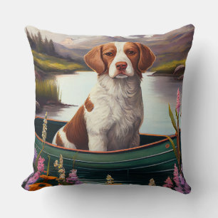 Brittany Spaniel on a Paddle: A Scenic Adventure Throw Pillow
