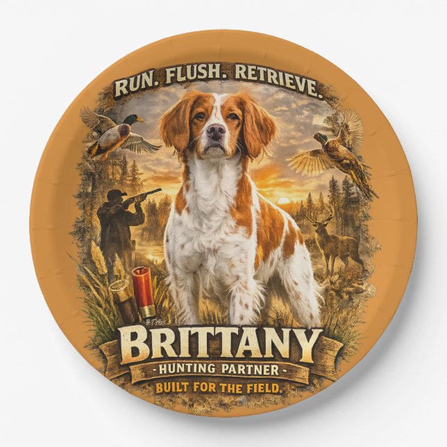 Brittany Spaniel Paper Plate (Front)
