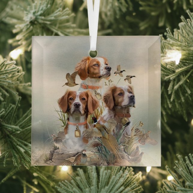 Brittany Spaniel , Passion for Birds Glass Ornament (Insitu)