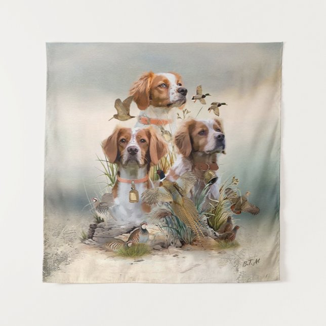 Brittany Spaniel , Passion for Birds Tapestry (Front)