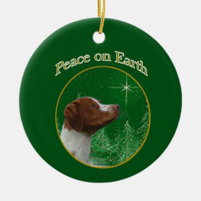 Brittany Spaniel Peace Ceramic Ornament (Front)