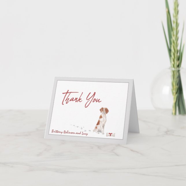 Brittany Spaniel Pet Dog Personalize Name Bone     Thank You Card (Front)