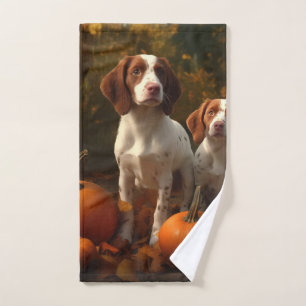 Brittany Spaniel Puppy Autumn Delight Pumpkin  Bath Towel Set