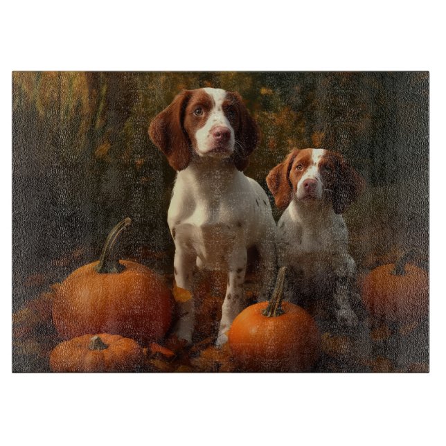 Brittany Spaniel Puppy Autumn Delight Pumpkin  Cutting Board (Front)