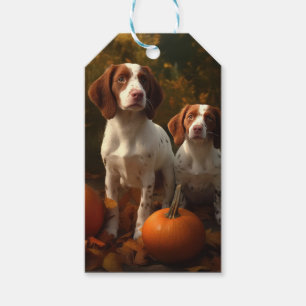 Brittany Spaniel Puppy Autumn Delight Pumpkin  Gift Tags