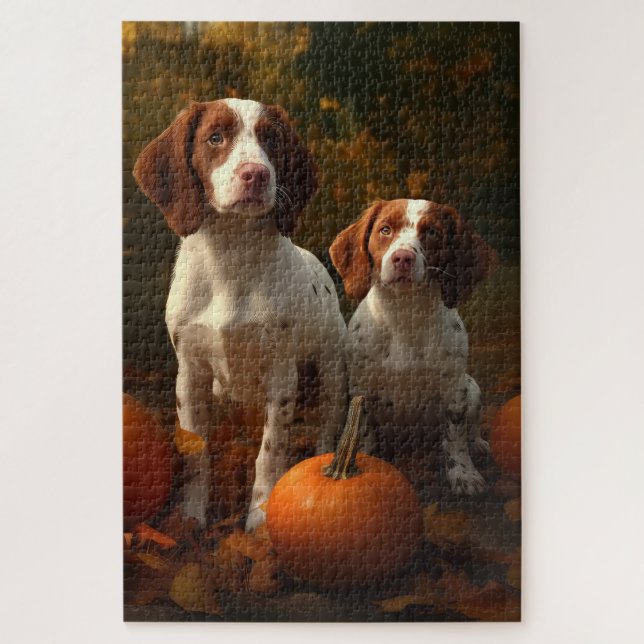 Brittany Spaniel Puppy Autumn Delight Pumpkin  Jigsaw Puzzle (Vertical)
