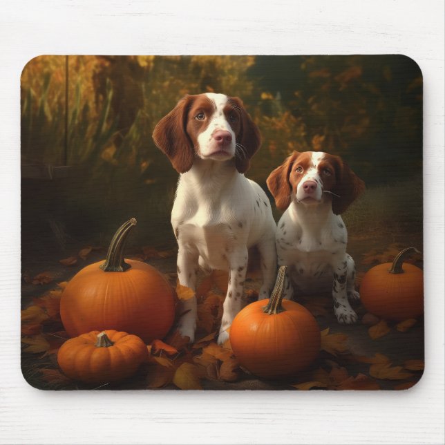 Brittany Spaniel Puppy Autumn Delight Pumpkin  Mouse Pad (Front)