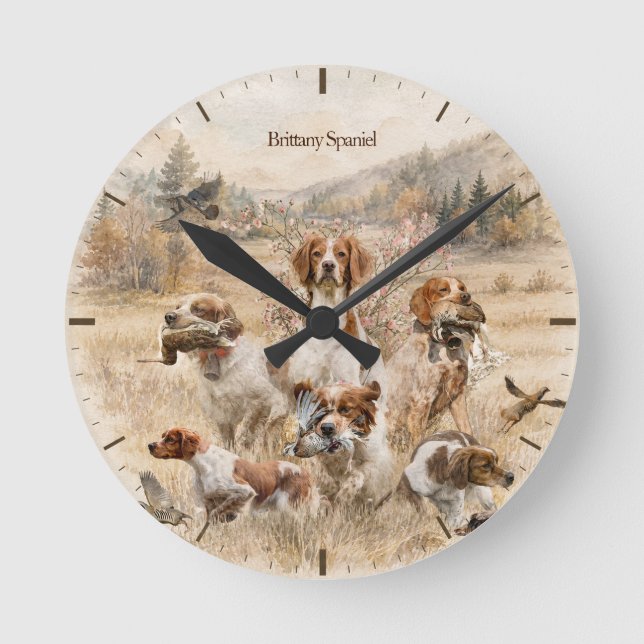 Brittany Spaniel  Round Clock (Front)