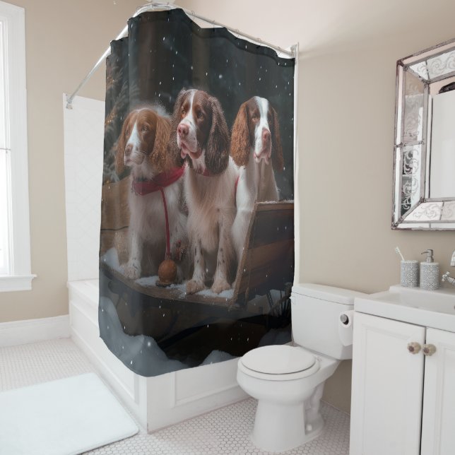 Brittany Spaniel Snowy Sleigh Christmas Decor  (In Situ)