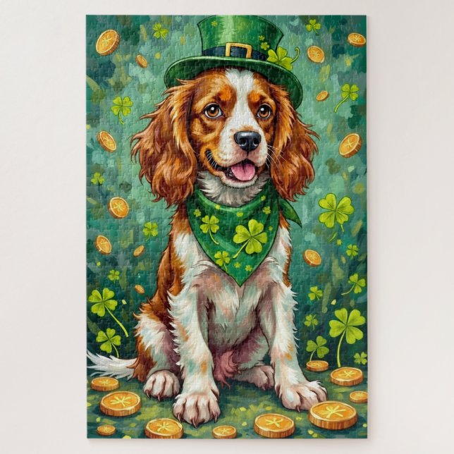 Brittany Spaniel St Patrick’s Day Lucky Dog Jigsaw Puzzle (Vertical)
