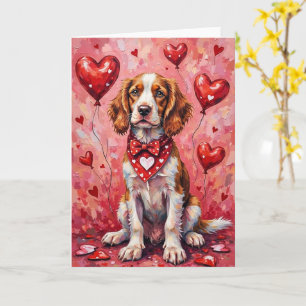 Brittany Spaniel Valentine’s Day Dog with Hearts Card