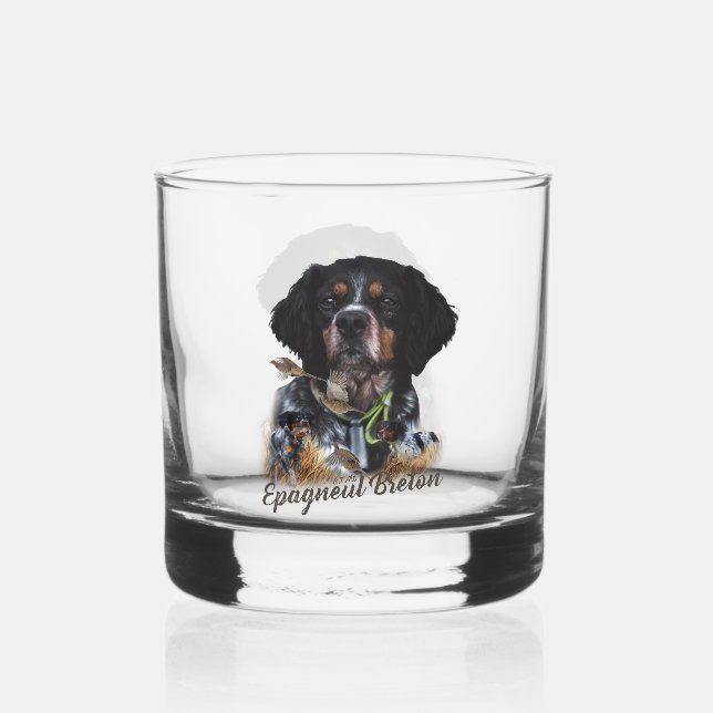 Brittany Spaniel Whiskey Glass (Front)