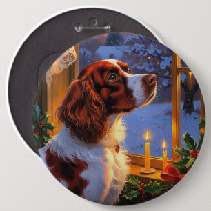Brittany Spaniel with Christmas Lights Holiday 6 Inch Round Button