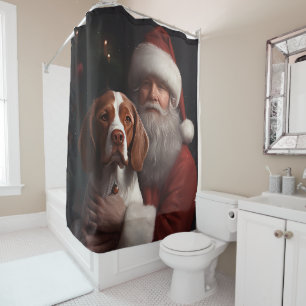 Brittany Spaniel With Santa Claus Christmas