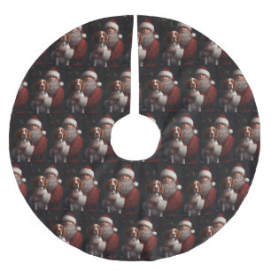 Brittany Spaniel With Santa Claus Christmas Brushed Polyester Tree Skirt