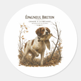 Brittany Spaniel – Woodcock Hunting Art Classic Round Sticker