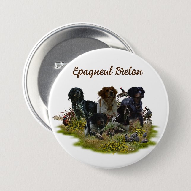  Brittany Spaniels,   Bird Hunting   3 Inch Round Button (Front & Back)