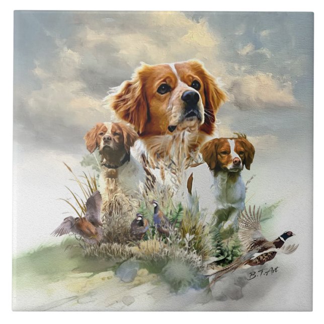 Brittany Spaniels , French Brittany , Bird dog  Tile (Front)