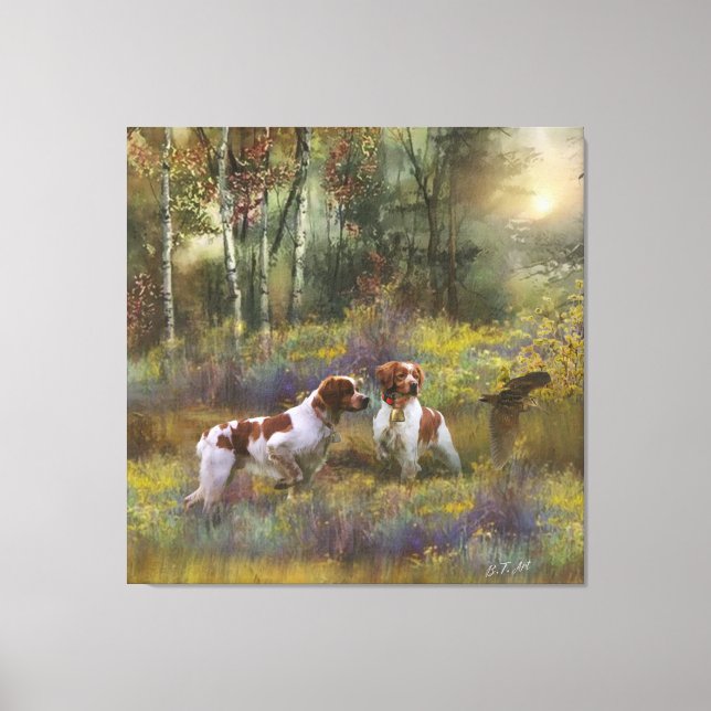 Brittany Spaniels,  Woodcock Hunting , Art  Canvas Print (Front)