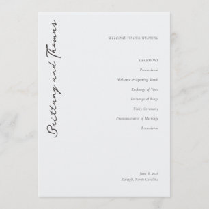 Brittany & Thomas Elegant Minimalist White Ceremon Program