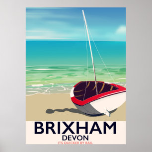 Brixham beach Devon vintage travel poster