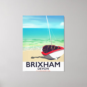 Brixham beach Devon vintage travel poster Canvas Print