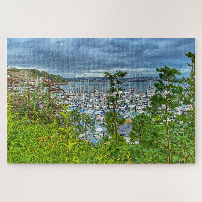 Brixham Marina: Coastal View Through the Leaves Jigsaw Puzzle (Horizontal)