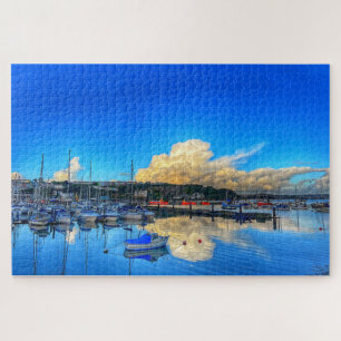 Brixham Reflections: Golden Clouds & Marina View Jigsaw Puzzle