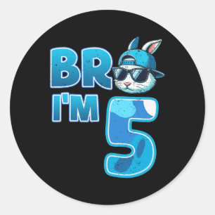 Bro I'm 5 Birthday Boy 5th Matching Easter Bunny R Classic Round Sticker