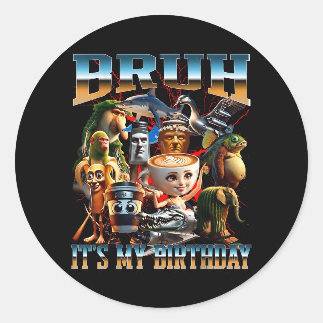 Bro Its My Birthday Meme Brainrot Funny Classic Round Sticker (Front)