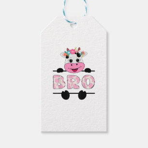Bro Of The Birthday Girl Cow Brother Family Party Gift Tags