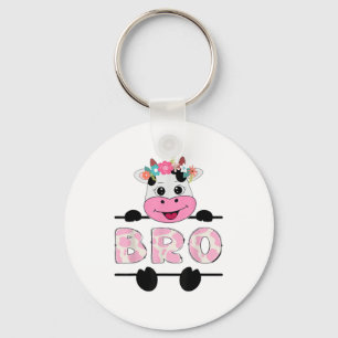 Bro Of The Birthday Girl Cow Brother Family Party Keychain