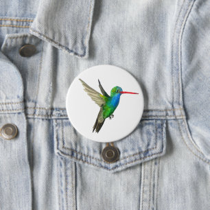Broad-billed Hummingbird Watercolor Art 3 Inch Round Button