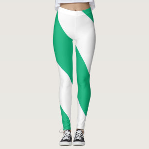Broad Green and White Diagonal Stripe Leggings