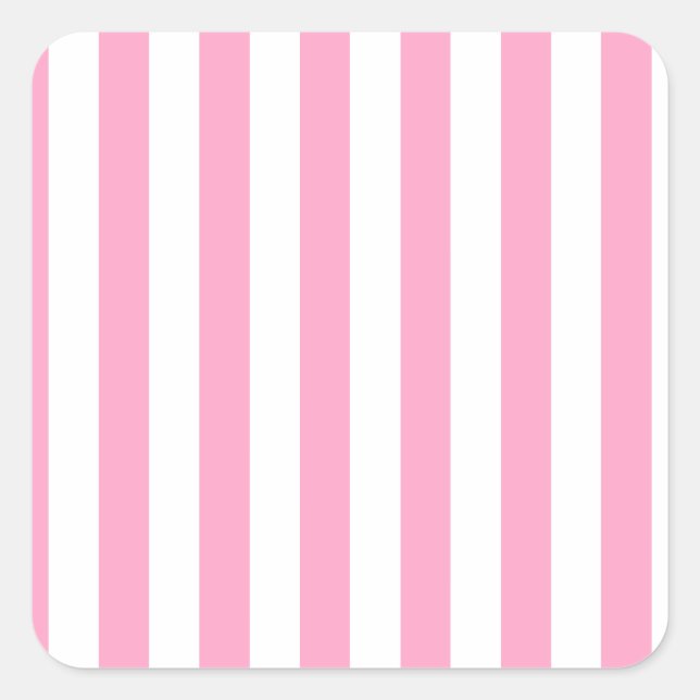 Broad Stripes - White and Carnation Pink Square Sticker (Front)