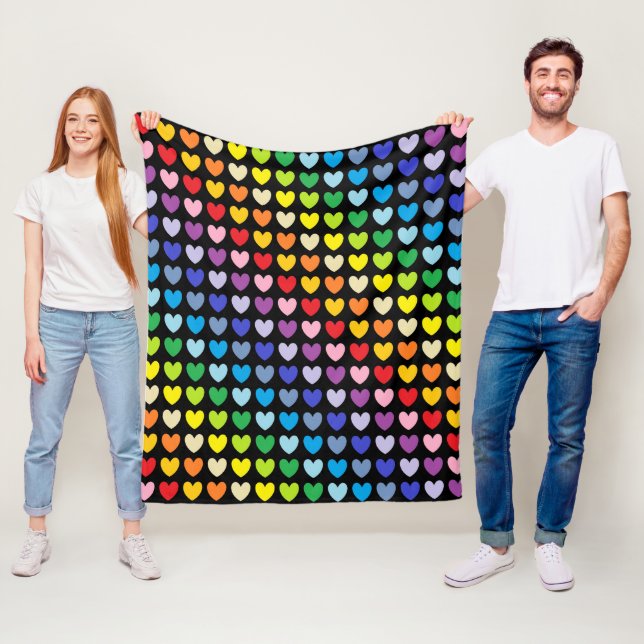 Broader Spectrum Rainbow Hearts Black Fleece Blanket (In Situ)