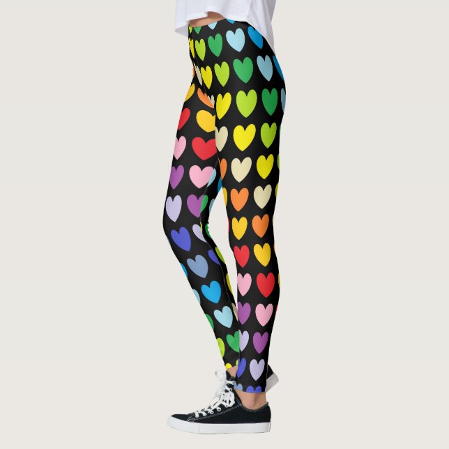 Broader Spectrum Rainbow Hearts Black Leggings (Left)