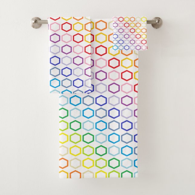 Broader Spectrum Rainbow Outlined Hexagons Bath Towel Set (Insitu)